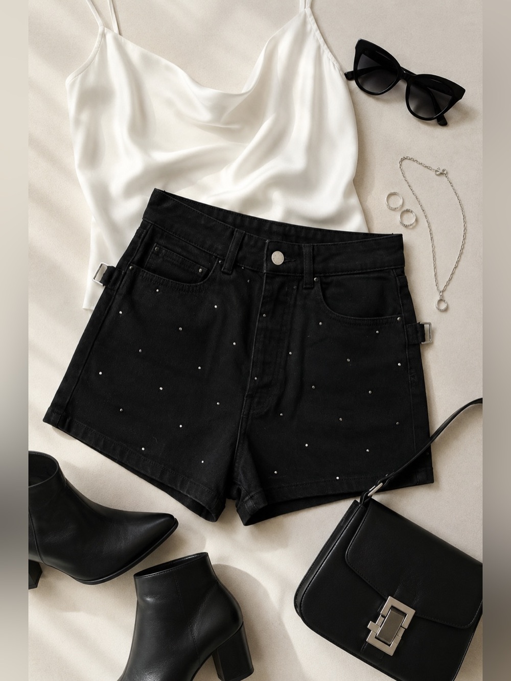 NWT Zadig & Voltaire Sissi Denim Strass Shorts Black Rhinestone FR 36 $298
